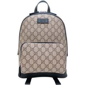 GUCCI 779869 Backpack in GG Supreme Canvas and Leather, Beige Black, Outlet, ...